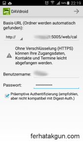 URL and credentials for CalDAV